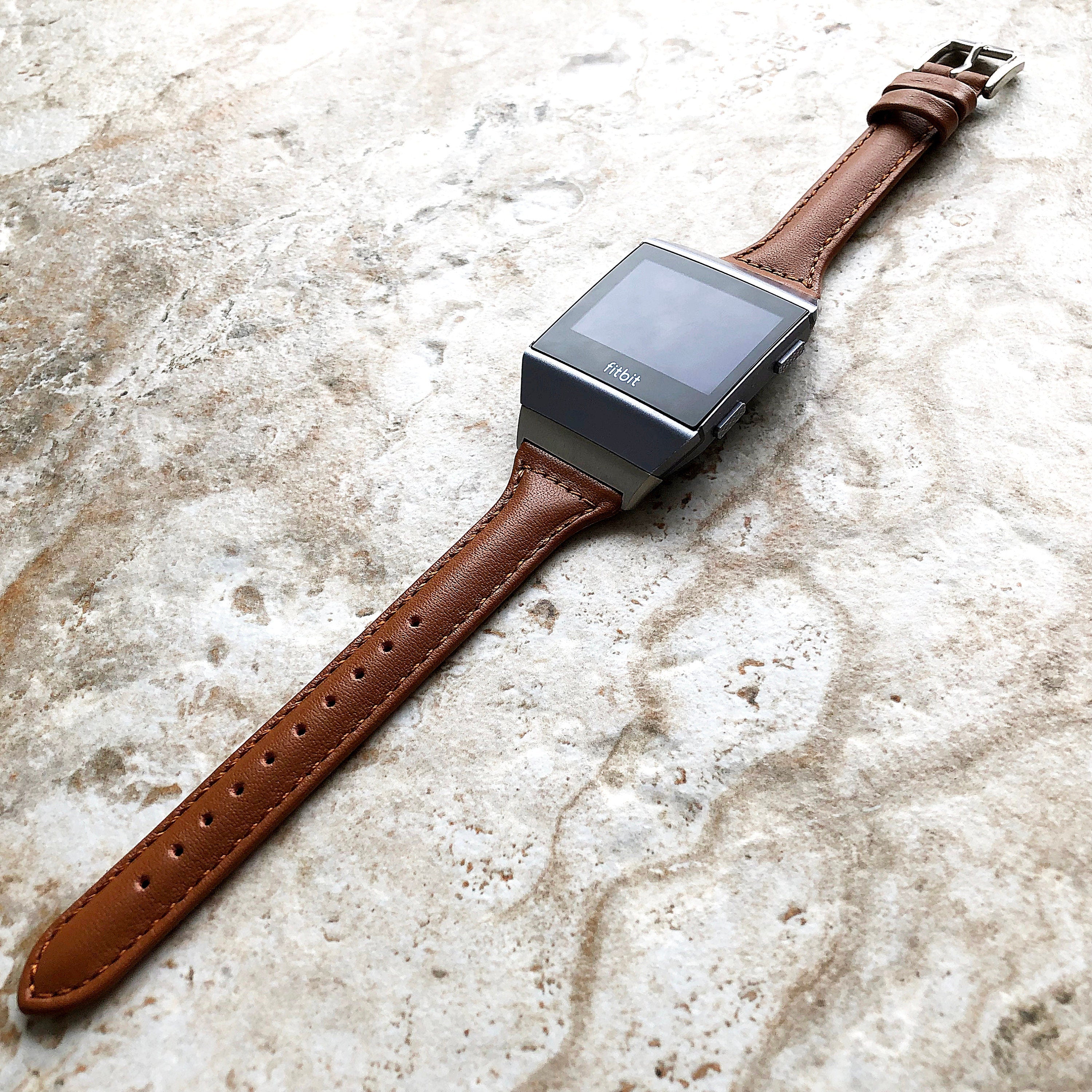 Fitbit Ionic Brown Color Slim Elegant Soft Leather Band Strap Bracelet for Smartwatch Quick Release Adapters in Silver Rose Gold Black